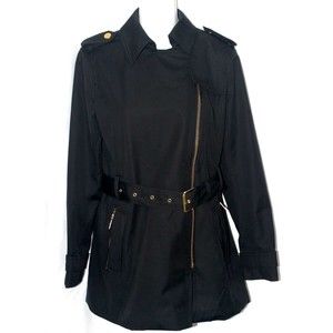 Michael Michael Kors Women's Size Small S Black Asymmetrical Belted Rain Coat
